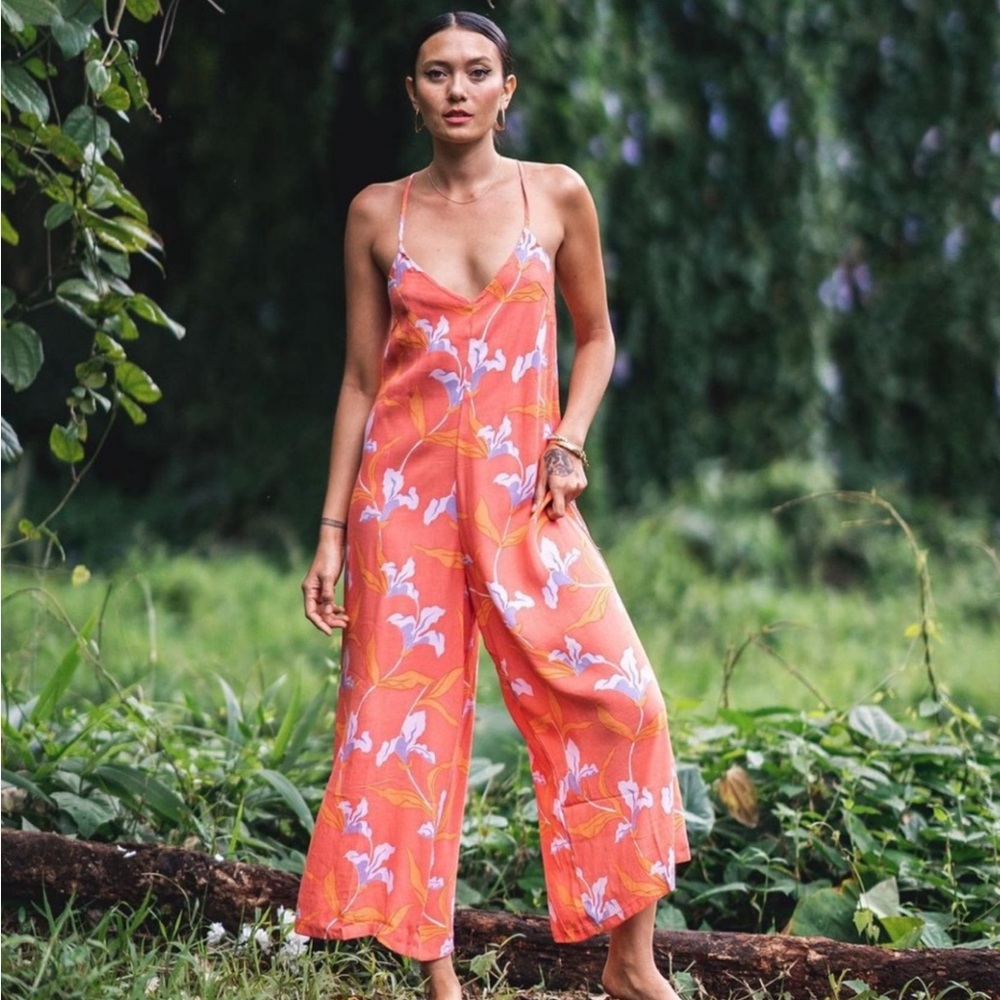 Ava Sky Orange Floral Jumpsuit